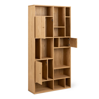 Asymo Bookcase for Living Room 90x180, Japandi Style – with doors open