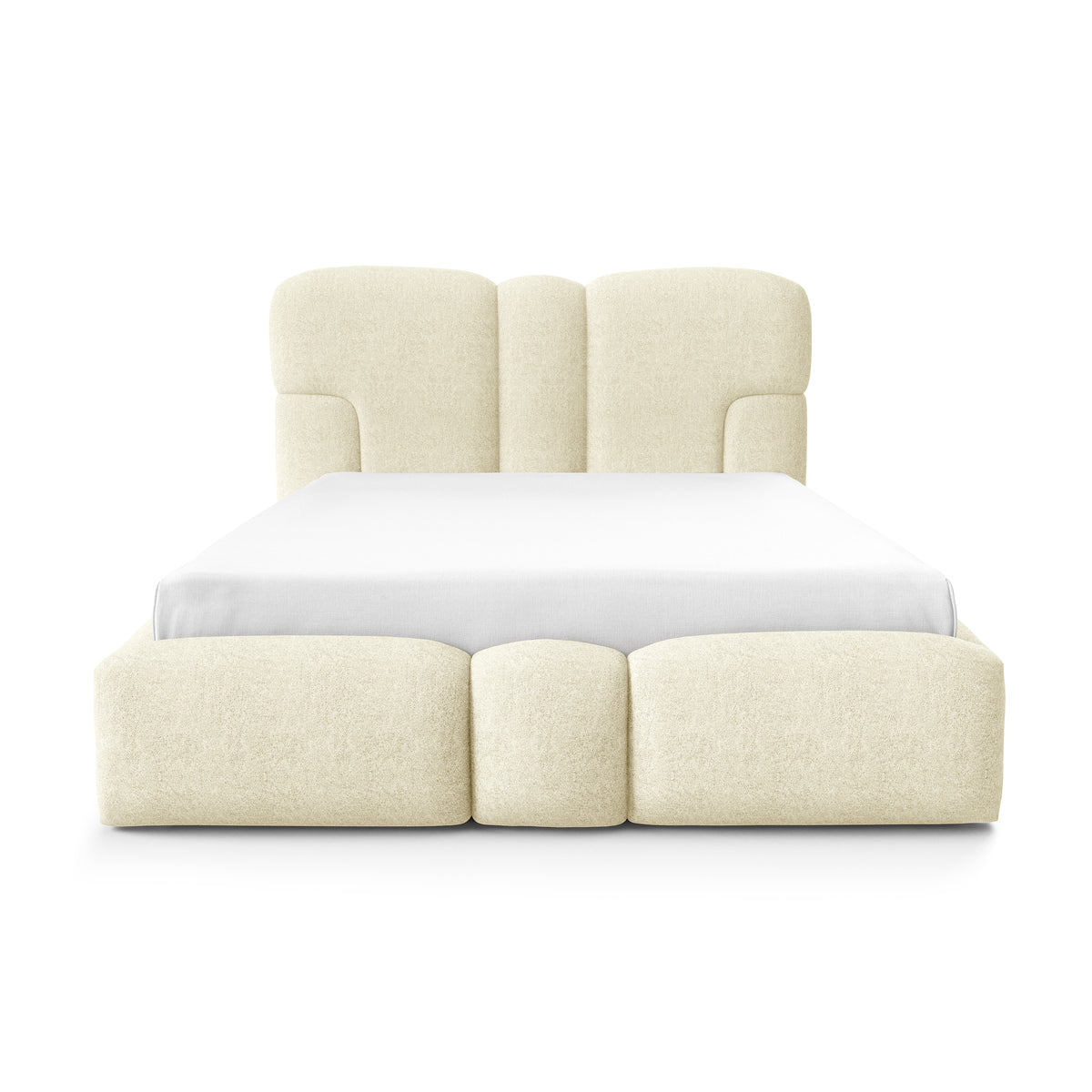 Puffra Upholstered Ottoman Bed with Storage, Various Sizes in Soft Style – front view