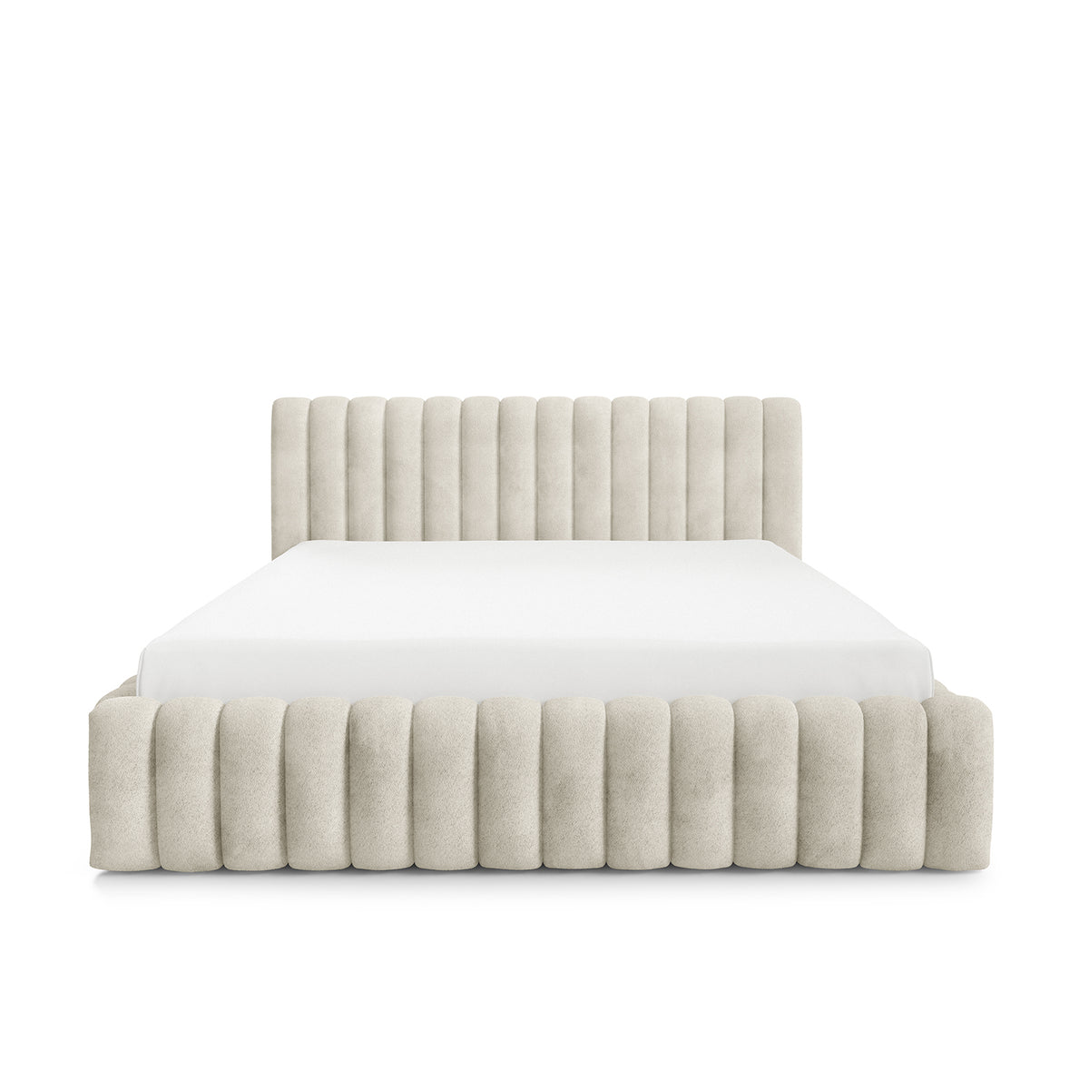 Pastel Upholstered Ottoman Bed with Storage, Modern Soft Style, Coral Fabric – front view