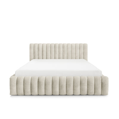 Pastel Upholstered Ottoman Bed with Storage, Modern Soft Style, Coral Fabric – front view