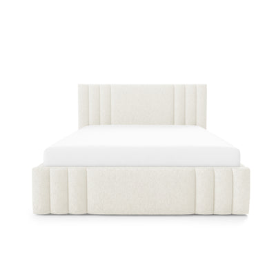 Falda Upholstered Ottoman Bed with Storage, Various Sizes in Elegant Style, Lambi Fabric – front view