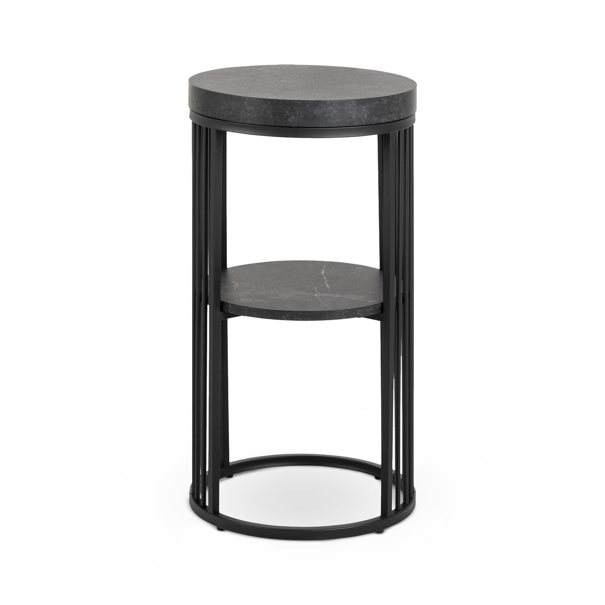 Cella Round Bedside Table with a Black Marble Effect, Modern Style – front view