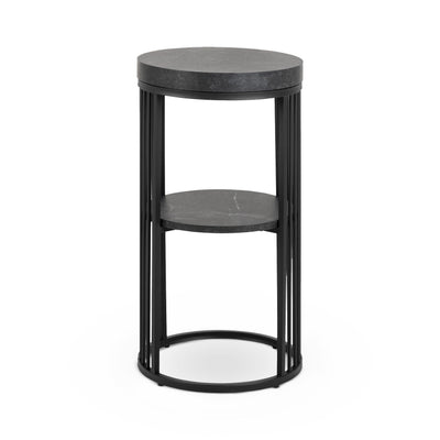 Cella Round Bedside Table with a Black Marble Effect, Modern Style – front view