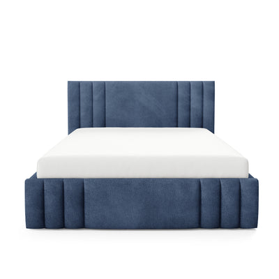 Falda Upholstered Ottoman Bed with Storage, Various Sizes in Elegant Style, Coral Fabric – front view