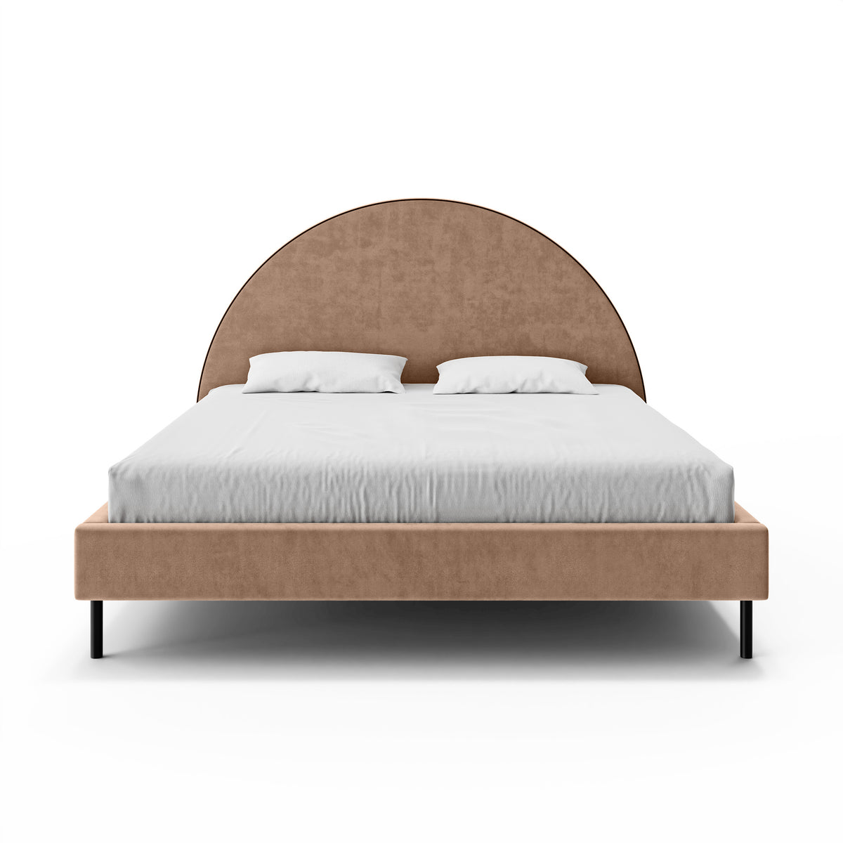Zora Upholstered Ottoman Bed with a Semicircular Headboard and Storage, Soft Modern Style – front view