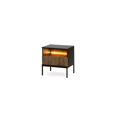 Lampy Bedside Table with Slatted Front 54x56 cm – Black
