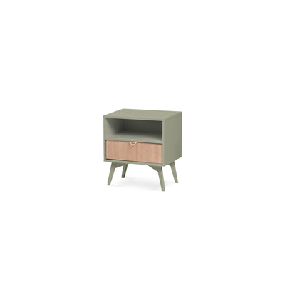Mandala Bedside Table with Drawer and Open Shelf 54x54 cm, Boho Style – Eucalyptus