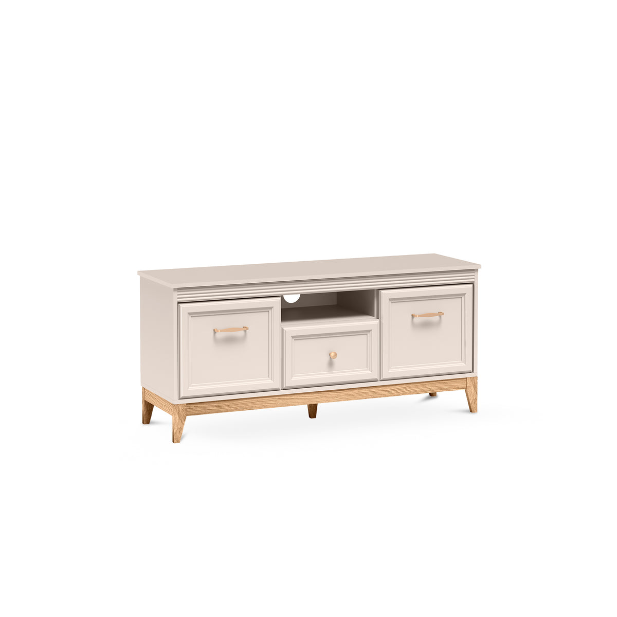 Serena TV Unit / TV Stand 136x62 with Fluted Fronts, Modern Classic Style – angled view | Pillovely