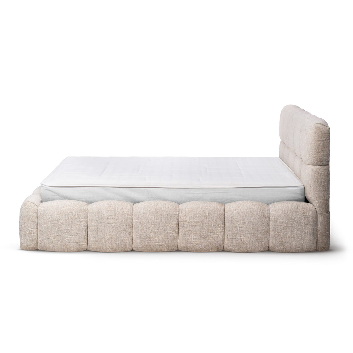 Mevy Upholstered Ottoman Bed with Storage, Minimalist Style – side view