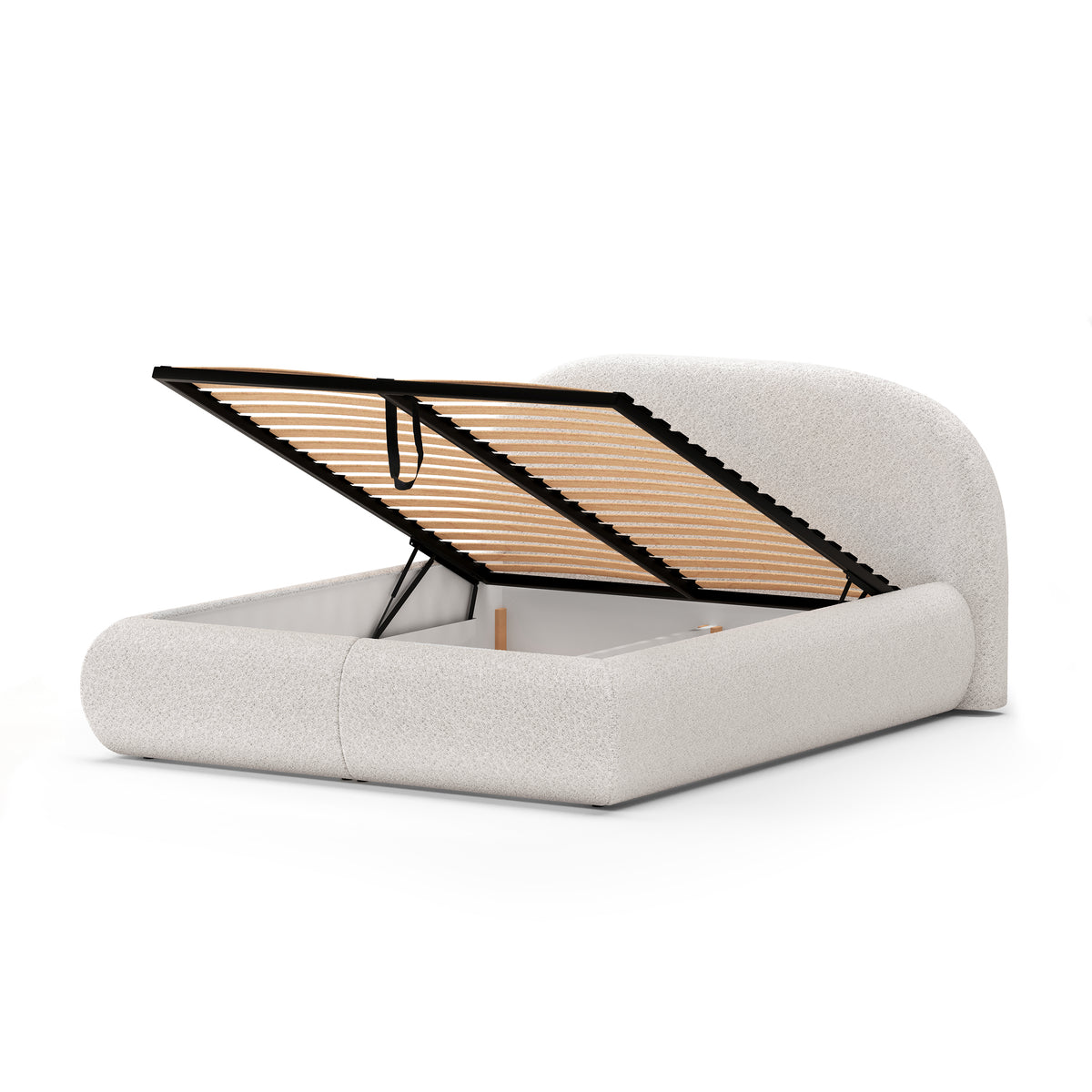Glori Upholstered Ottoman Bed 140/160/180x200 with Storage, Modern Style – with doors open