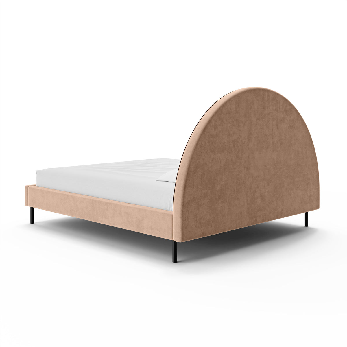 Zora Upholstered Ottoman Bed with a Semicircular Headboard and Storage, Soft Modern Style – back view