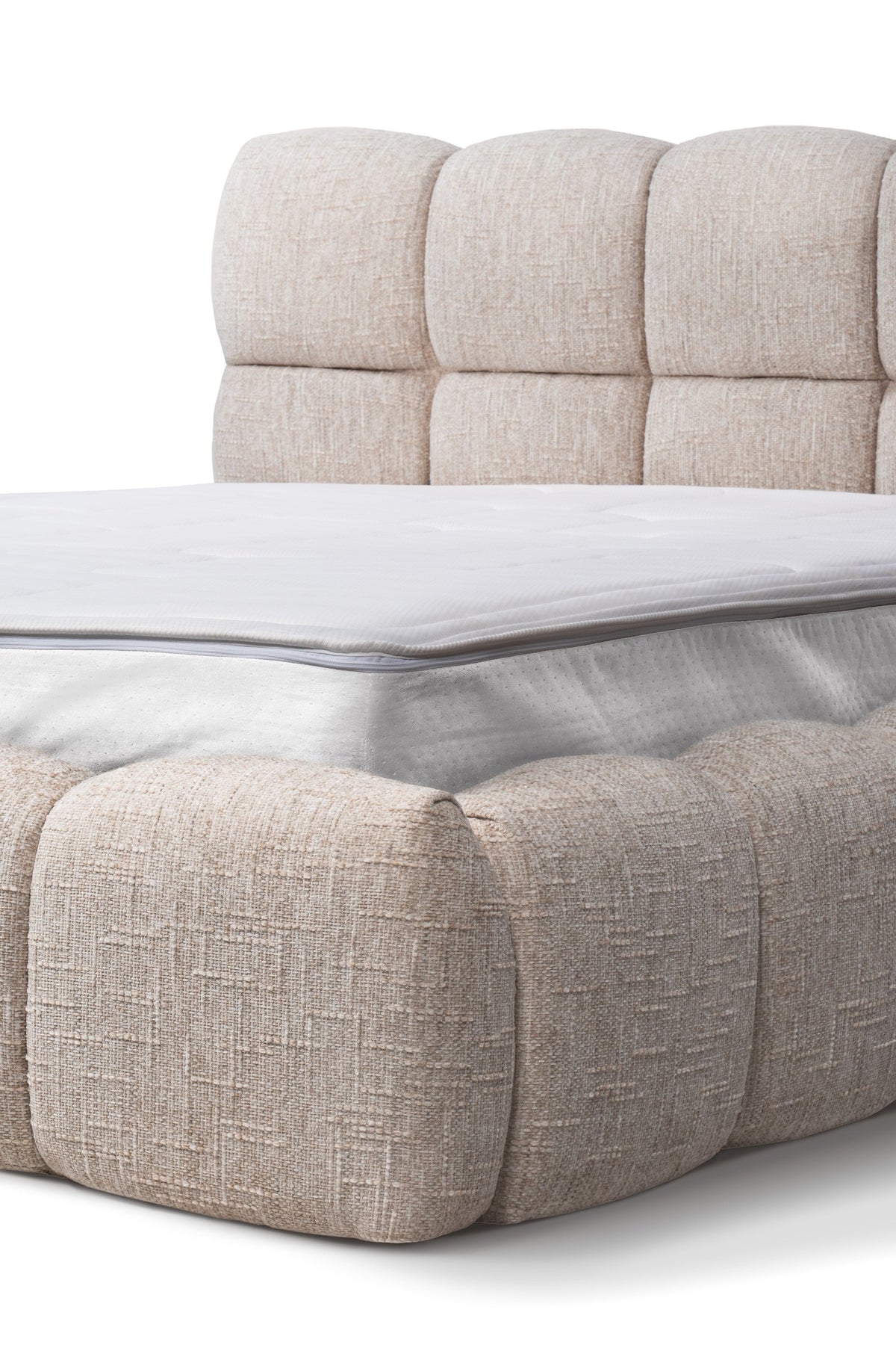 Mevy Upholstered Ottoman Bed with Storage, Minimalist Style – close-up of details and texture