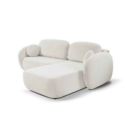 Olemo Corner Sofa Bed DL 248 cm, Modern Style, Aragon Fabric – Right-sided, Porcelain White (ARAGON 01)