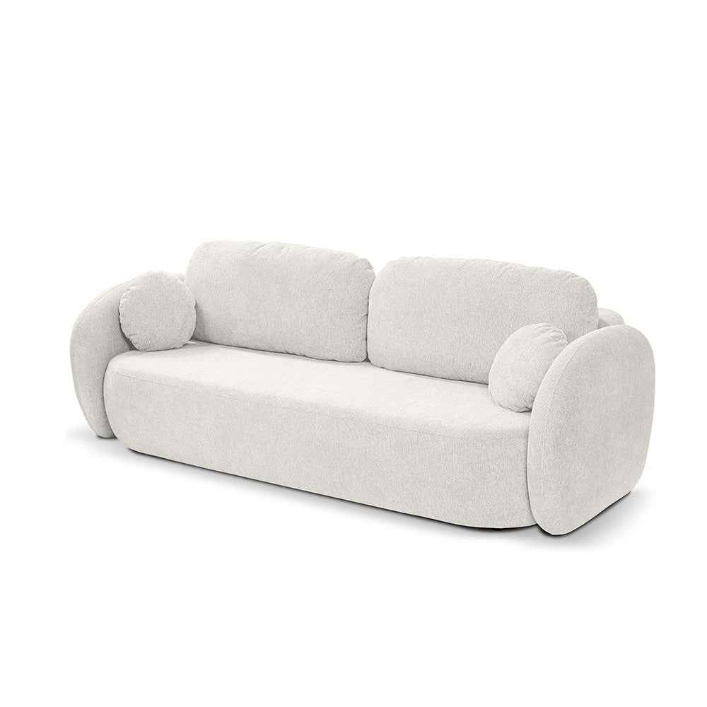 Olemo 3 Seater Sofa Bed 142x200 with Storage, Art Deco Style, Aragon Fabric – Porcelain White (ARAGON 01)