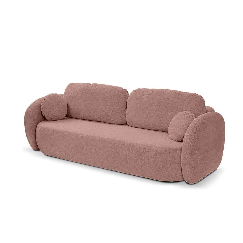 Olemo 3 Seater Sofa Bed 142x200 with Storage, Art Deco Style, Aragon Fabric – Rosy Beige (ARAGON 62)