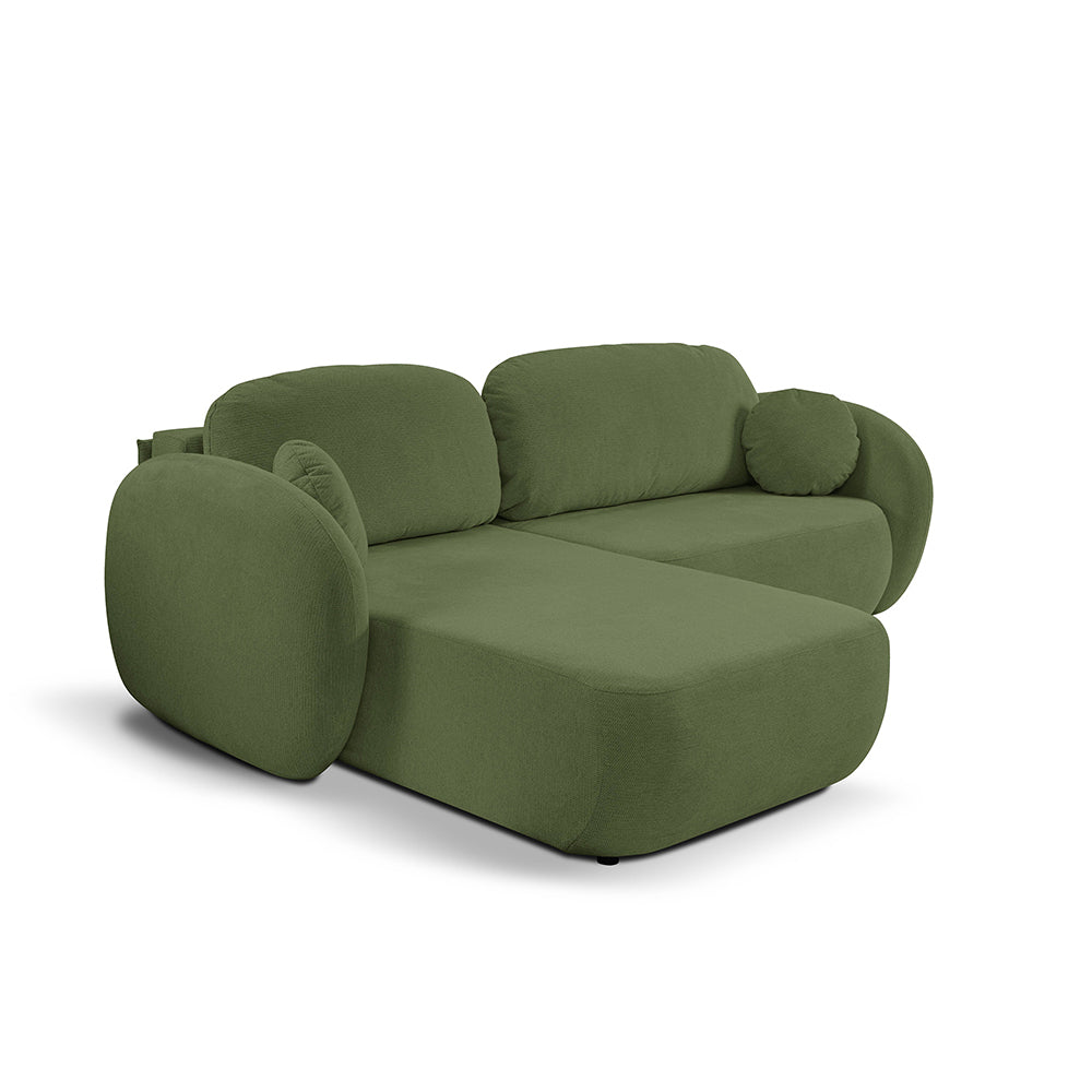 Olemo Corner Sofa Bed DL 248 cm, Modern Style, Aragon Fabric – Left-sided, Yew Green (ARAGON 39)