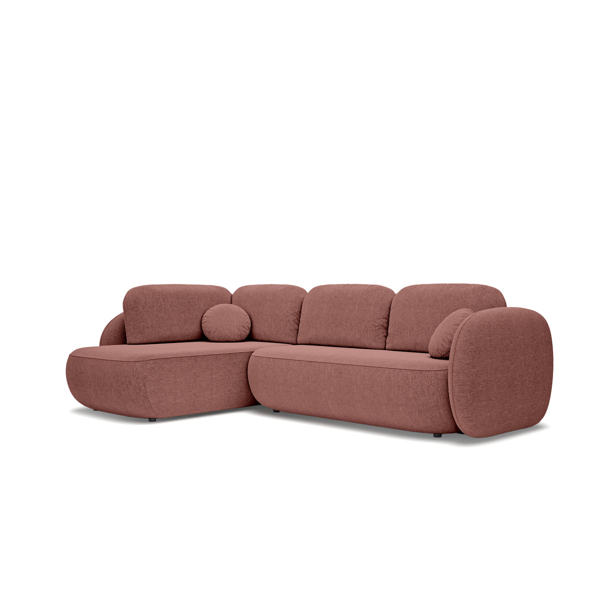 Olemo Corner Sofa Bed with Storage, Sleeping Area 123x250, Organic Modern – Left-hand facing, Ruby Sepia (ARAGON 59)
