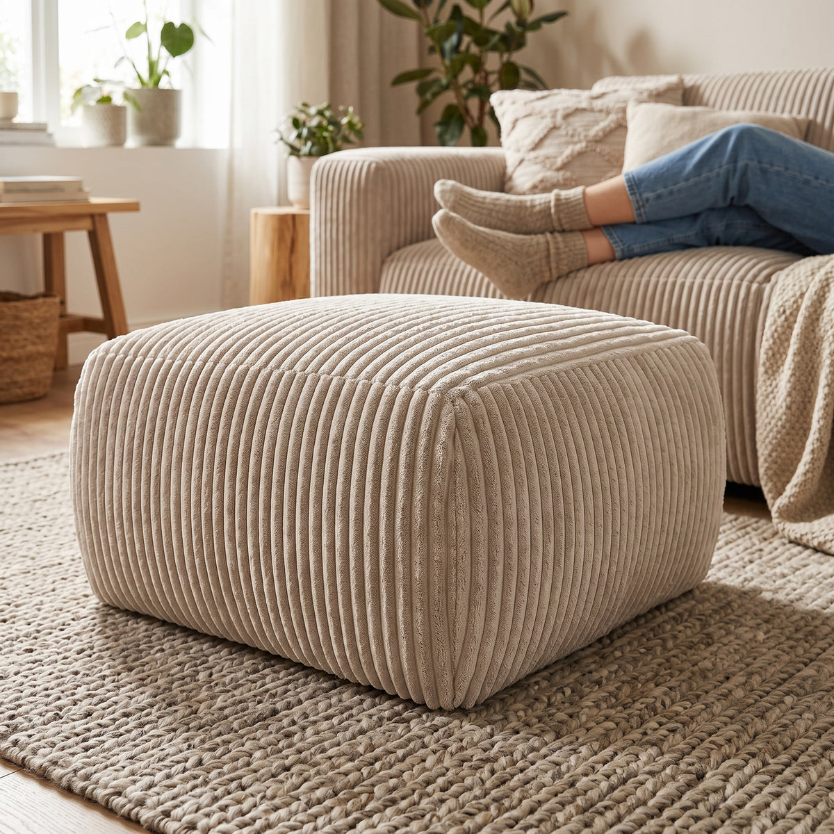 Alloro Upholstered Pouffe 82x41, Vintage Style – in a room setting