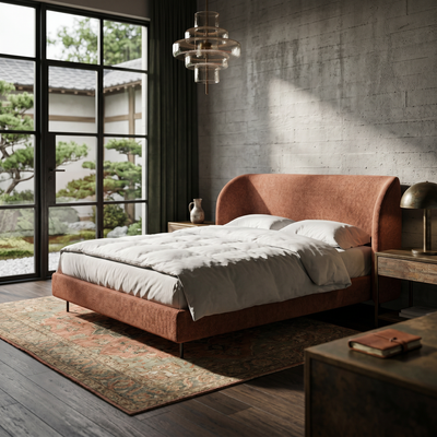 Dorida Upholstered Bed with a Smooth Headboard 140x200, 160x200 and 180x200, Minimalist Style – in a room setting