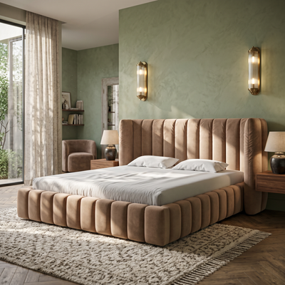 Gianda Upholstered Ottoman Bed with Vertical Tufting and Storage 140x200, 160x200 and 180x200, Modern Soft Style – in a room setting