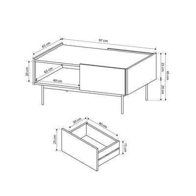 Bema Coffee Table 97x45 cm in Modern Style with Drawer and Shelf – photo 5