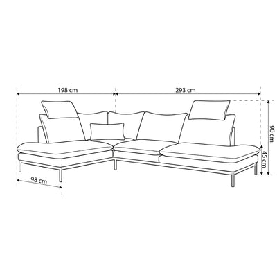 Leafy 4 Seater Premium Corner Sofa 293×198 cm, Elegant Style – dimensions drawing