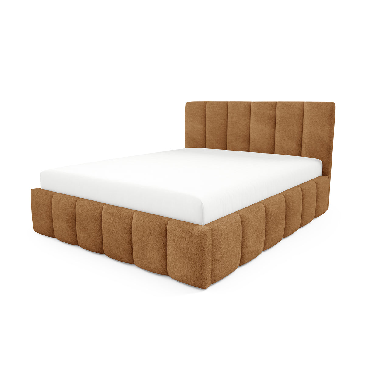 Nerom Quilted Upholstered Ottoman Bed with Storage, Various Sizes in Elegant Style, Coral Fabric – Caramel Brown (CORAL 35)