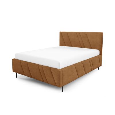 Raiz Quilted Upholstered Ottoman Bed with Storage, Various Sizes in Modern Style, Coral Fabric – Caramel Brown (CORAL 35)