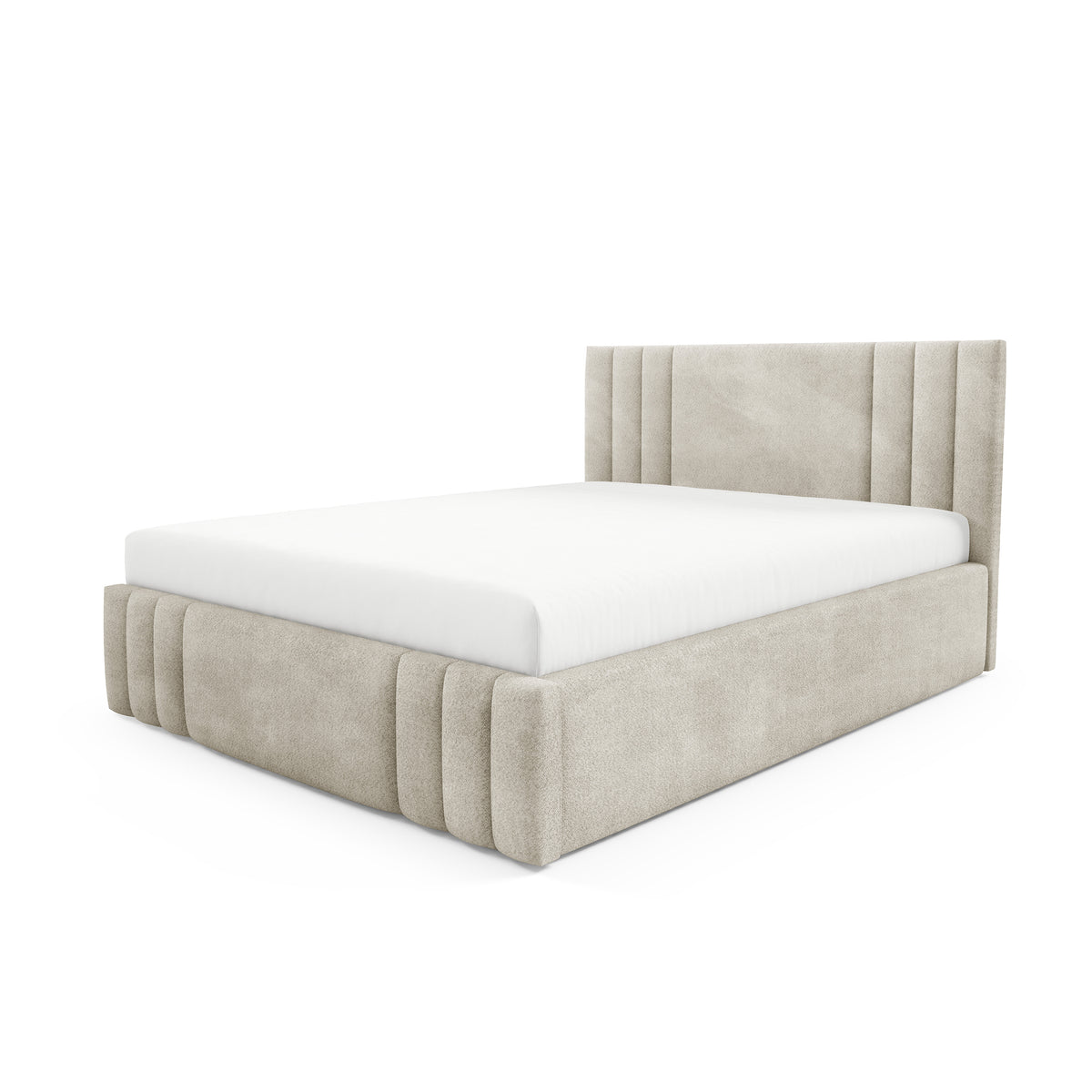 Falda Upholstered Ottoman Bed with Storage, Various Sizes in Elegant Style, Coral Fabric – Taupe Sand (CORAL 65)