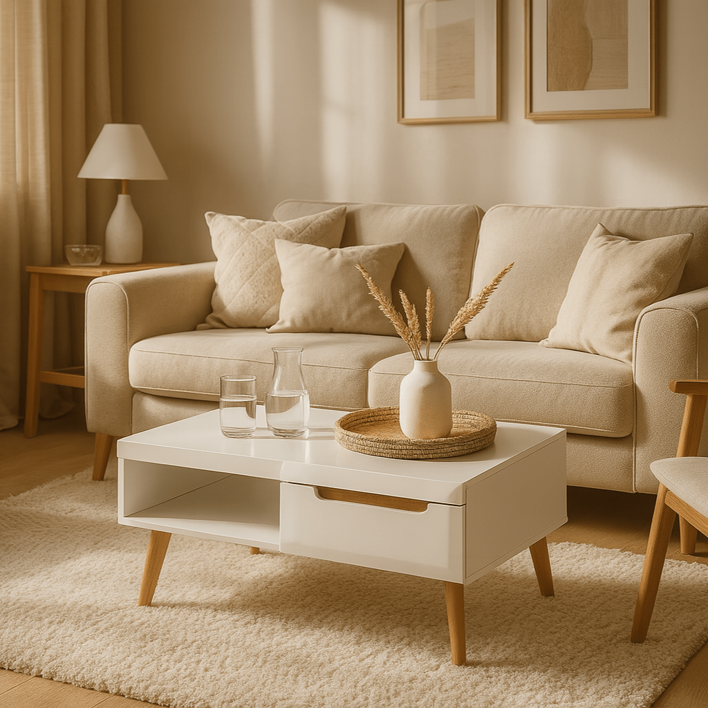Trava Coffee Table 107x46 cm with Shelf, Modern Style – in a room setting