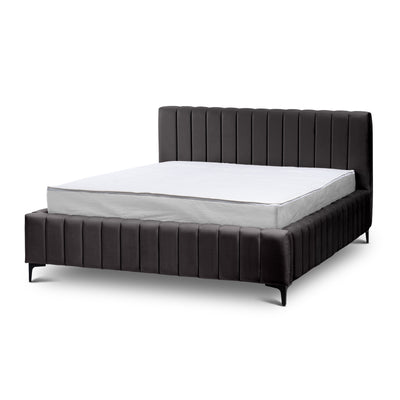 Drevy Upholstered Ottoman Bed with Storage, Modern Style – Fresh Velvet, Vertical Stitching – Gray Fog (FRESH 38), 200