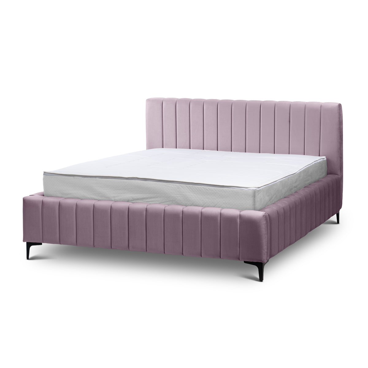 Drevy Upholstered Ottoman Bed with Storage, Modern Style – Fresh Velvet, Vertical Stitching – Muted Mallow (FRESH 09), 200
