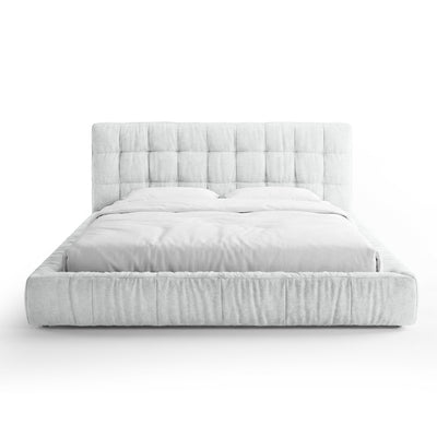 Talaro Quilted Upholstered Bed with a Low Frame, Modern Style – 200x200, Silver Cloud (GOLDEN 01)