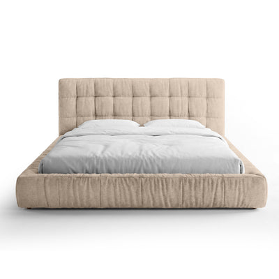 Talaro Quilted Upholstered Bed with a Low Frame, Modern Style – 160x200, Almond Suede (GOLDEN 04)