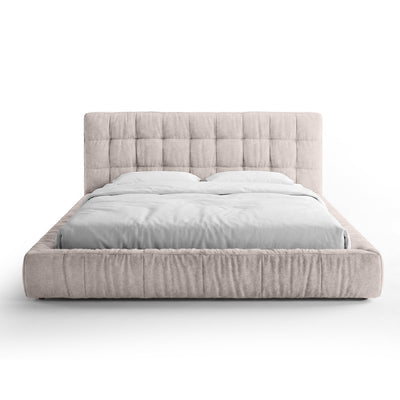 Talaro Quilted Upholstered Bed with a Low Frame, Modern Style – 200x200, Powdered Marble (GOLDEN 21)