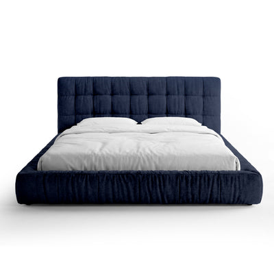 Talaro Quilted Upholstered Bed with a Low Frame, Modern Style – 140x200, Sapphire Graphite (GOLDEN 79)