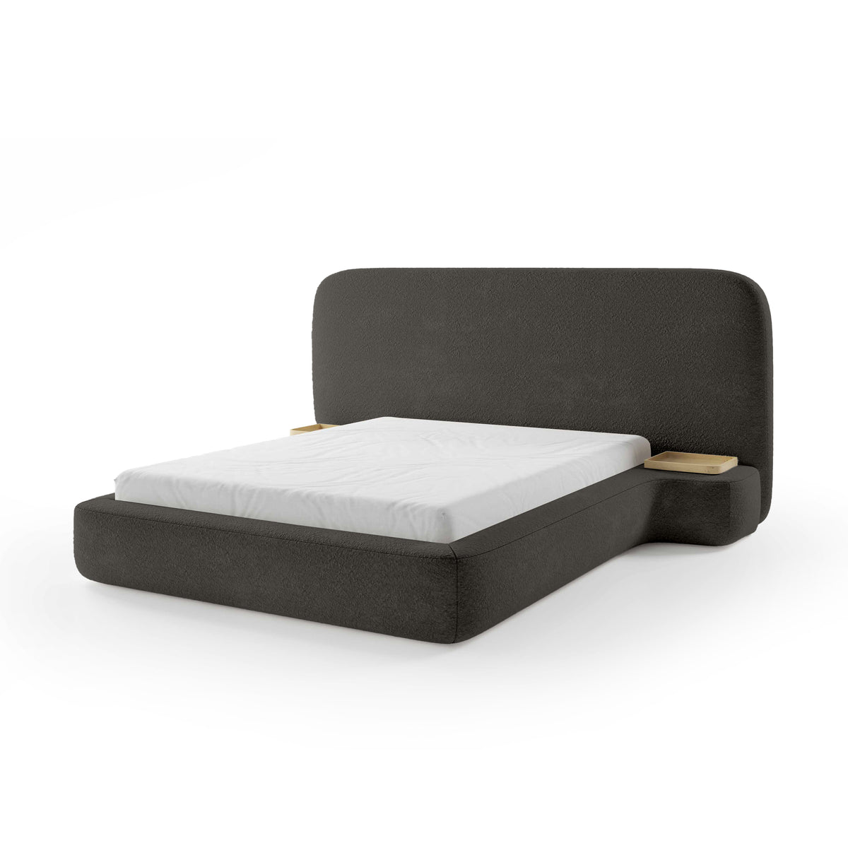 Genz Upholstered Bed, Japandi Style – Basalt Brown (ARAGON 97), 200