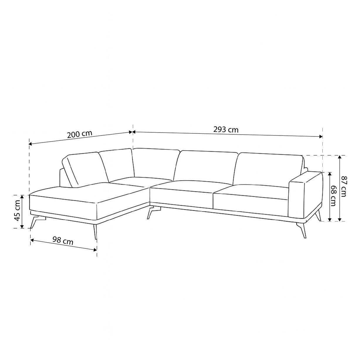 Rosalia Premium Corner Sofa 293 cm, Modern Style – dimensions drawing
