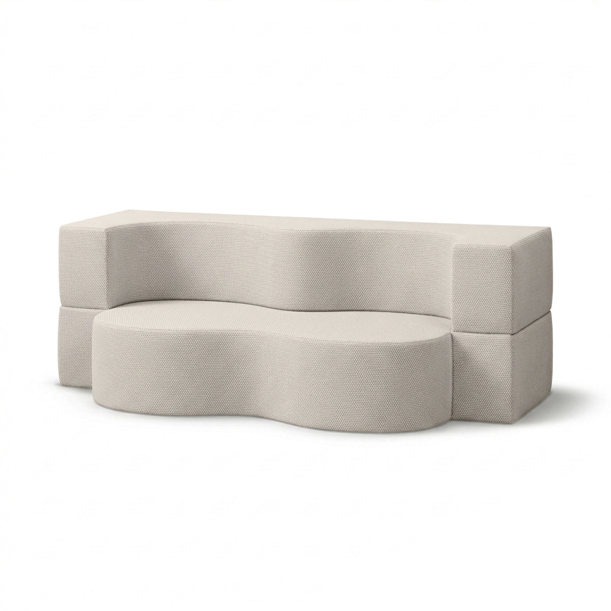 Kamelia Outdoor Foam Sofa Bed in Modern Style with Organic Form in Harris Outdoor Fabric – Linen White (HARRIS 7521)