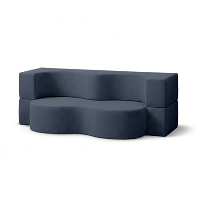 Kamelia Outdoor Foam Sofa Bed in Modern Style with Organic Form in Harris Outdoor Fabric – Midnight Denim (HARRIS 7526)