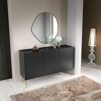 Ballada Sideboard 144x83, Glamour Style – Black Royal Marble Top, Push-to-open, Gold Legs – photo 2