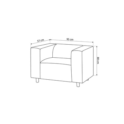 July Armchair 95 cm, Scandinavian Style – dimensions drawing
