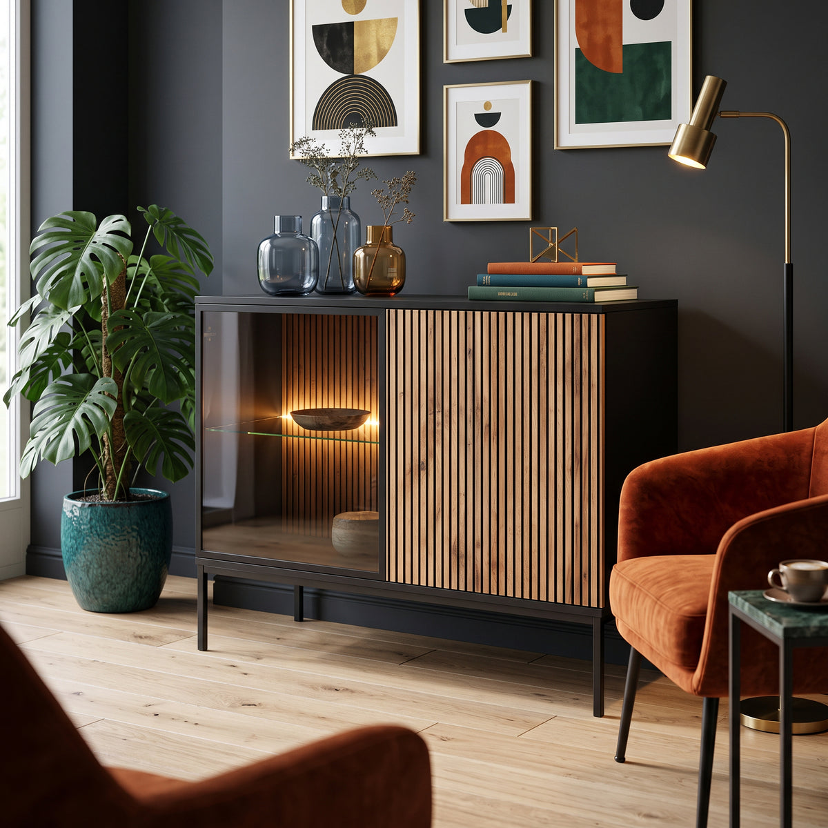 Lampy Sideboard with Doors 104x83, Loft Style – in a room setting