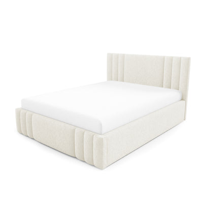 Falda Upholstered Ottoman Bed with Storage, Various Sizes in Elegant Style, Lambi Fabric – Ivory Coast (LAMBI 01)
