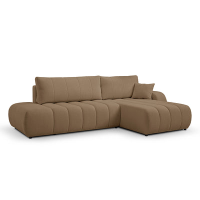 Baloa Corner Sofa Bed DL 276 cm, Modern Style – Right-sided, Cognac Brown (LAMBI 04)