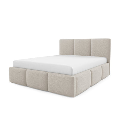 Melora Upholstered Ottoman Bed with Storage, Various Sizes in Modern Style, Lambi Fabric – Sandy Linen (LAMBI 05)