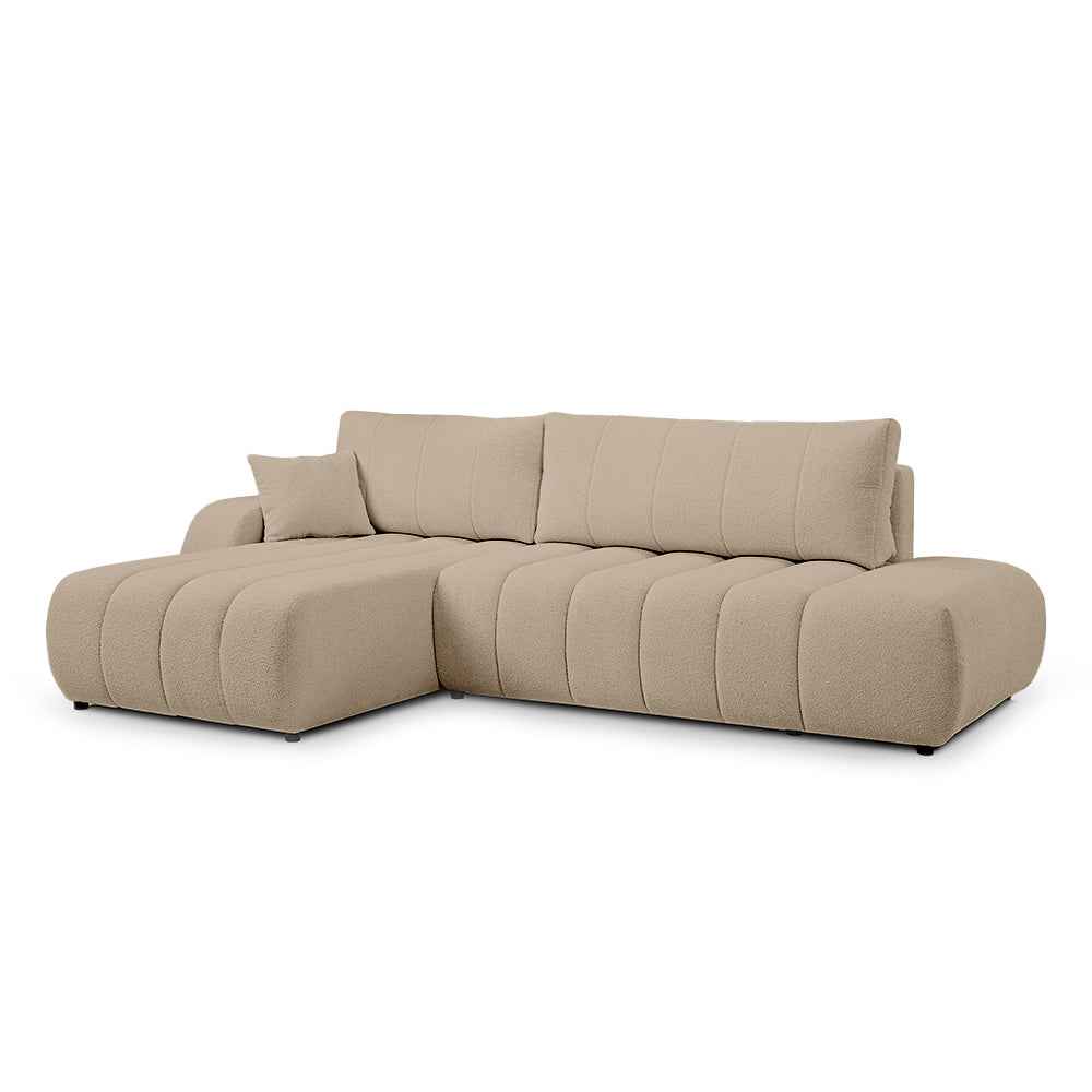Baloa Corner Sofa Bed DL 276 cm, Modern Style – Left-sided, Velvet Beige (LAMBI 06)
