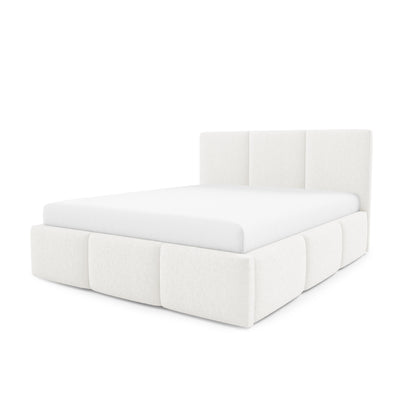 Melora Upholstered Ottoman Bed with Storage, Various Sizes in Modern Style, Lambi Fabric – Morning Mist (LAMBI 07)
