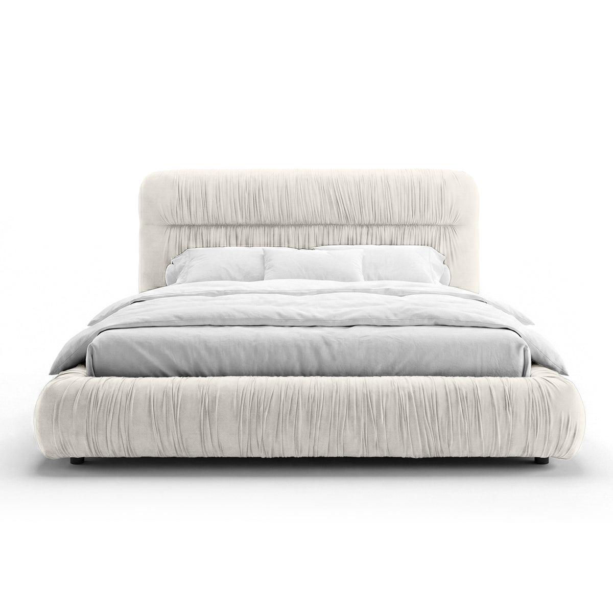 Drapori Upholstered Pleated Ottoman Bed with Storage, Modern Style – Morning Mist (MAGIC VELVET 2200)