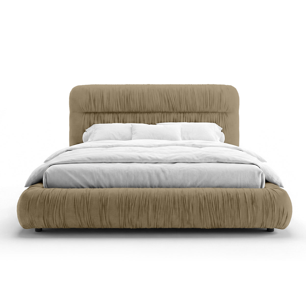 Drapori Upholstered Pleated Ottoman Bed with Storage, Modern Style – Desert Stone (MAGIC VELVET 2206)